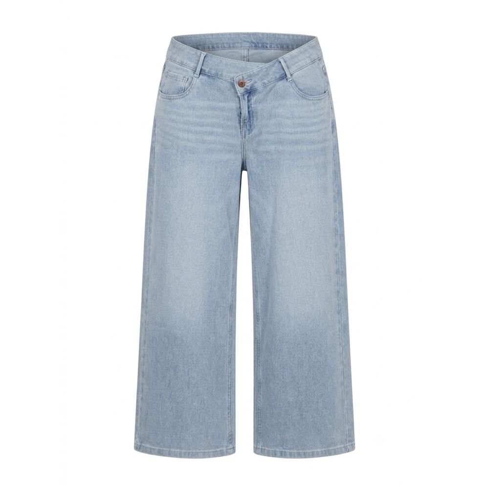 HALARA FLEX 7/8 WIDE LEG MID RISE ASYMMETRIC MALIBU BLUE DENIM STRETCH JEANS